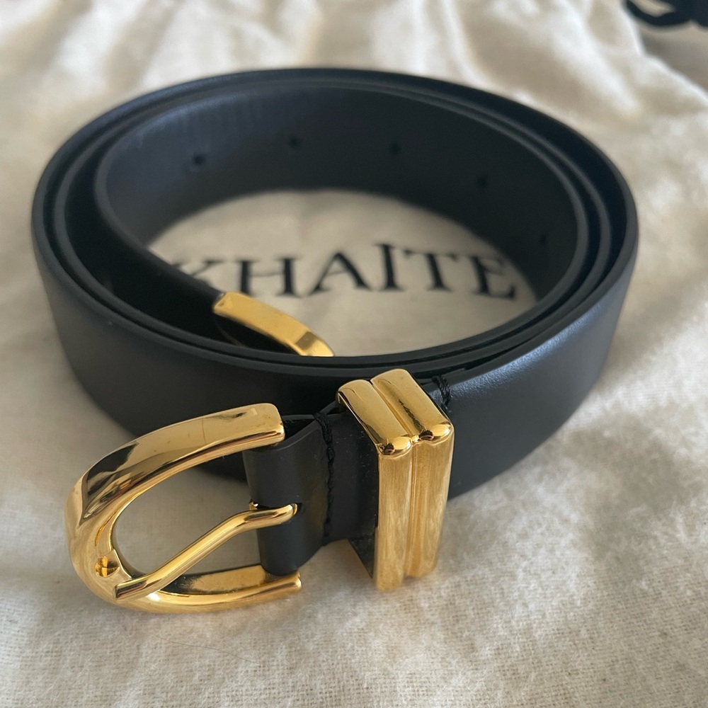 KHAITE BAMBI BELT- BLACK LEATHER WITH GOLD